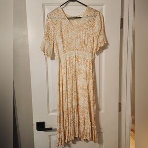 bohme Cream and Mustard Floral-Print Midi Dress